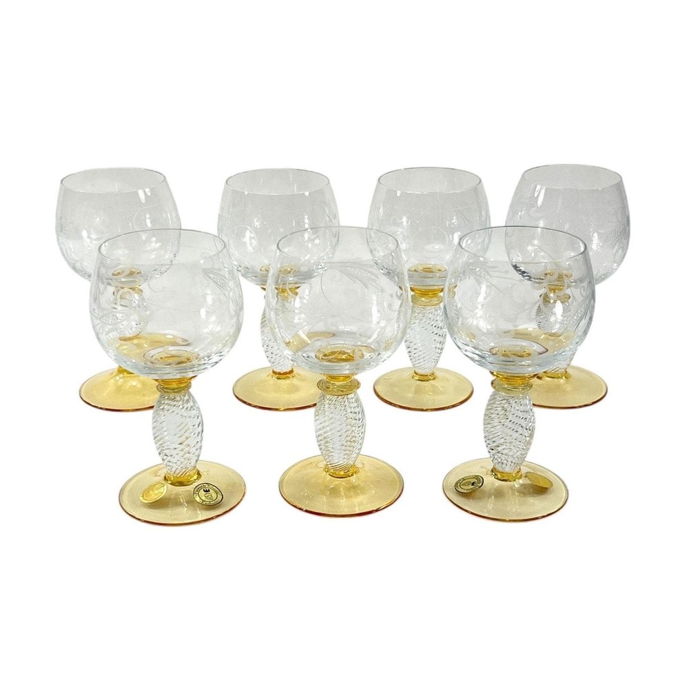 Theresienthal Pieroth Roemer Wine Glasses 7 Vintage Germany Clear w/ Amber Foot